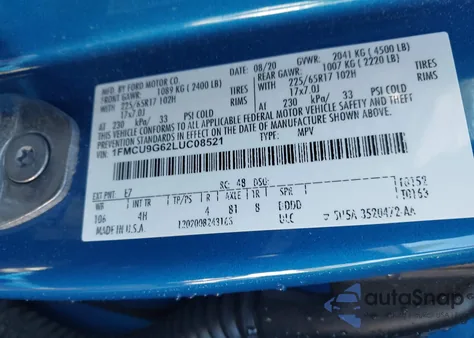 2020 Ford Escape Se z USA, uszkodzony, nr VIN 1FMCU9G62LUC08521